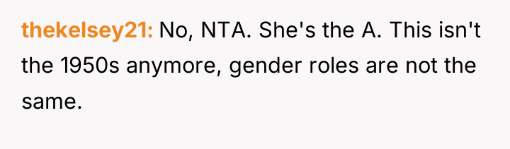 thekelsey21 No, NTA. She's the A. This isn't the 1950s...