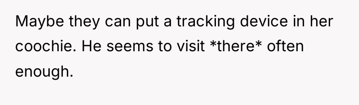 Maybe they can put a tracking device in her coochie....