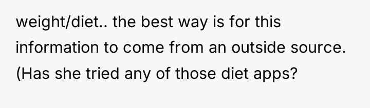 weight/diet.. the best way is for this information to come...