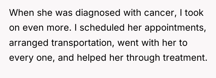 When she was diagnosed with cancer, I took on even...