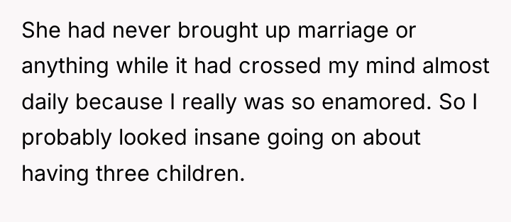 She had never brought up marriage or anything while it...