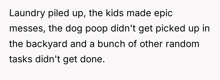 Laundry piled up, the kids made epic messes, the dog...