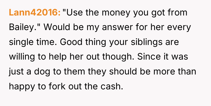 Lann42016 "Use the money you got from Bailey." Would be...