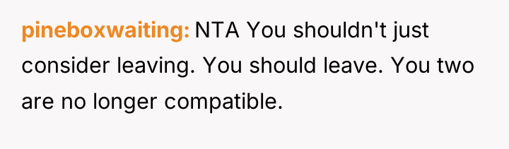 pineboxwaiting NTA You shouldn't just consider leaving. You should leave....