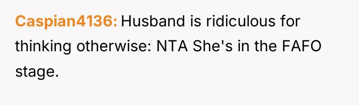Caspian4136 Husband is ridiculous for thinking otherwise: NTA She's in...