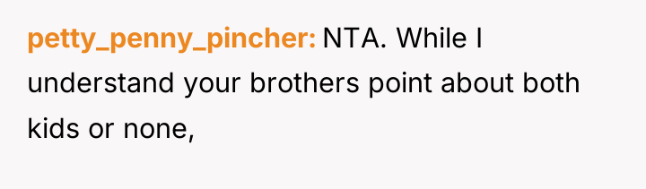 petty_penny_pincher NTA. While I understand your brothers point about both...