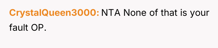 CrystalQueen3000 NTA None of that is your fault OP.