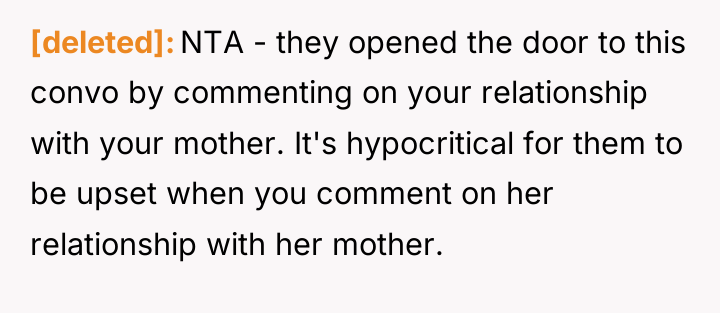 [deleted] NTA - they opened the door to this convo...