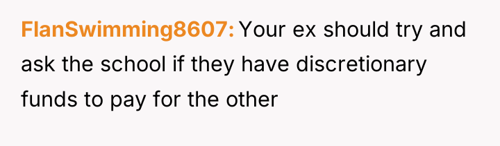 FlanSwimming8607 Your ex should try and ask the school if...