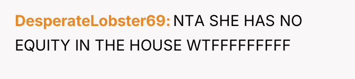 DesperateLobster69 NTA SHE HAS NO EQUITY IN THE HOUSE WTFFFFFFFFF