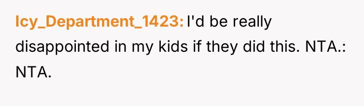 Icy_Department_1423 I'd be really disappointed in my kids if they...