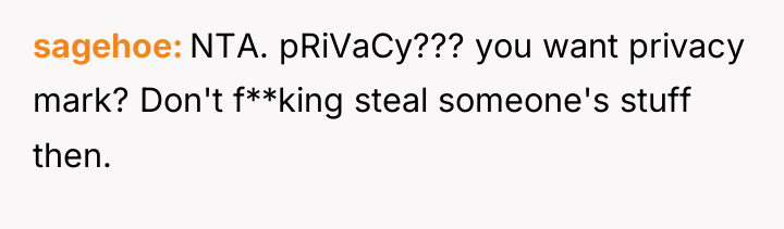 sagehoe NTA. pRiVaCy??? you want privacy mark? Don't f**king steal...