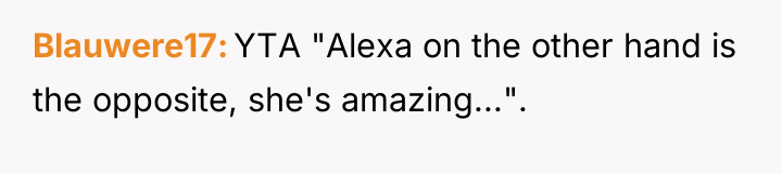 Blauwere17 YTA "Alexa on the other hand is the opposite,...