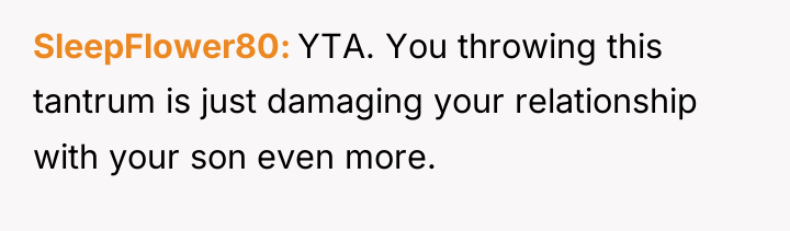 SleepFlower80 YTA. You throwing this tantrum is just damaging your...