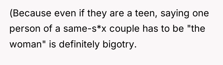 (Because even if they are a teen, saying one person...
