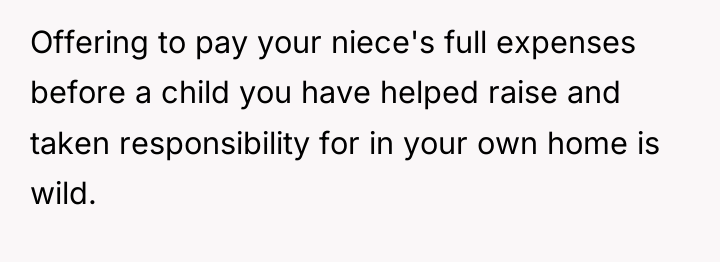 Offering to pay your niece's full expenses before a child...