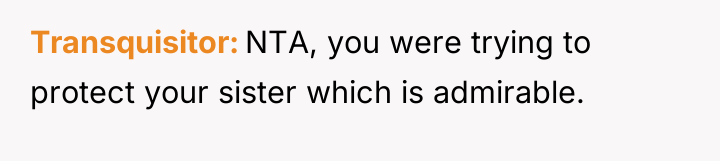 Transquisitor NTA, you were trying to protect your sister which...