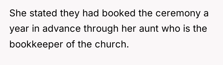 She stated they had booked the ceremony a year in...