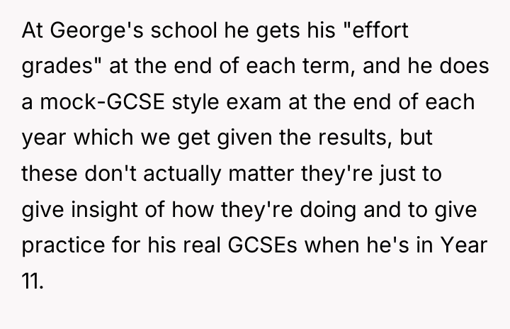 At George's school he gets his "effort grades" at the...
