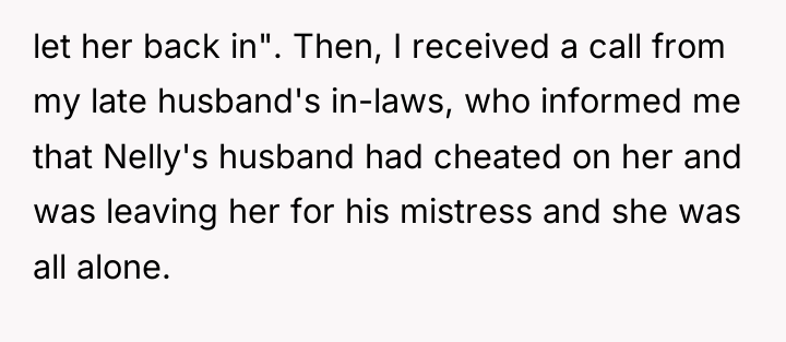 let her back in". Then, I received a call from...