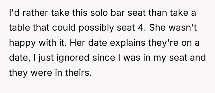 I'd rather take this solo bar seat than take a...