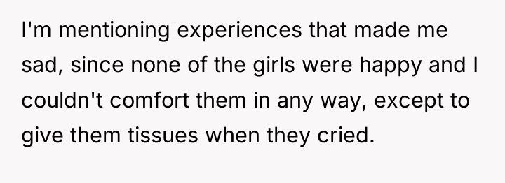 I'm mentioning experiences that made me sad, since none of...