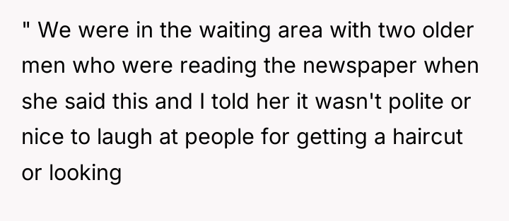 " We were in the waiting area with two older...