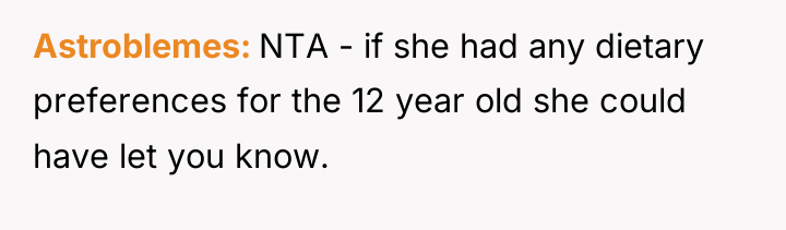 Astroblemes NTA - if she had any dietary preferences for...