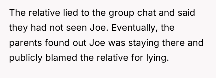 The relative lied to the group chat and said they...