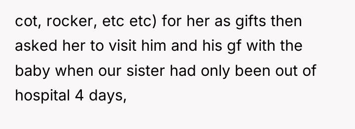 cot, rocker, etc etc) for her as gifts then asked...