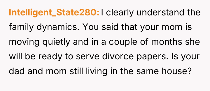 Intelligent_State280 I clearly understand the family dynamics. You said that...