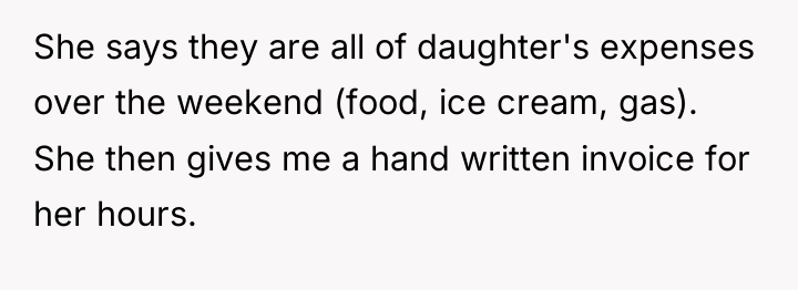 She says they are all of daughter's expenses over the...