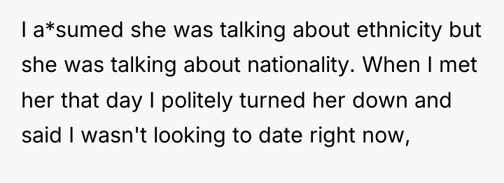 I a*sumed she was talking about ethnicity but she was...