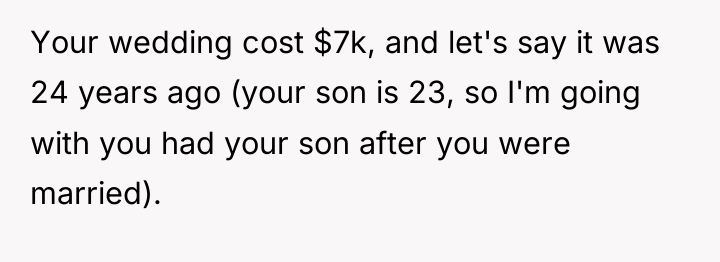 Your wedding cost $7k, and let's say it was 24...