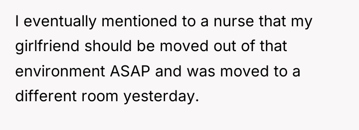 I eventually mentioned to a nurse that my girlfriend should...