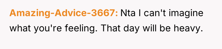 Amazing-Advice-3667 Nta I can't imagine what you're feeling. That day...