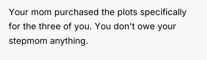 Your mom purchased the plots specifically for the three of...