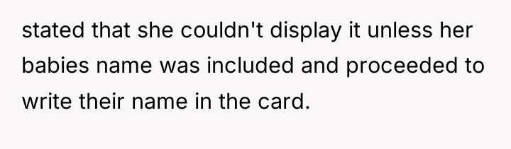 stated that she couldn't display it unless her babies name...