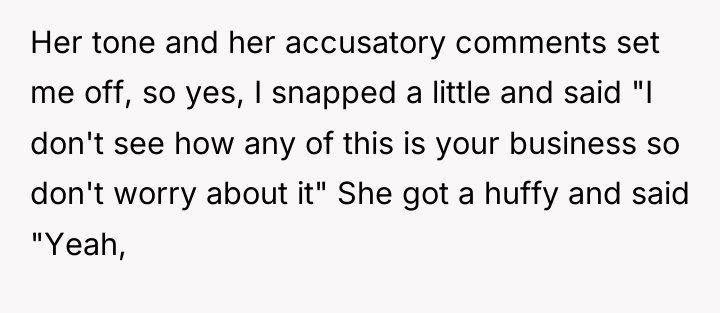 Her tone and her accusatory comments set me off, so...