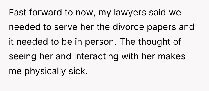 Fast forward to now, my lawyers said we needed to...
