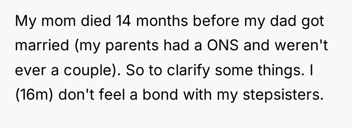 My mom died 14 months before my dad got married...