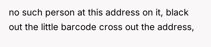 no such person at this address on it, black out...