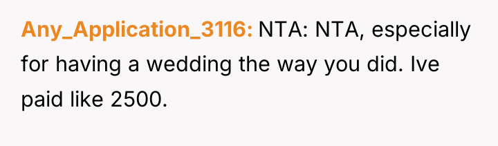 Any_Application_3116 NTA: NTA, especially for having a wedding the way...