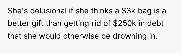 She's delusional if she thinks a $3k bag is a...