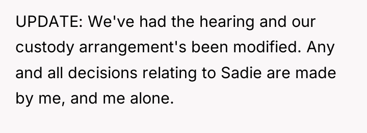 UPDATE: We've had the hearing and our custody arrangement's been...