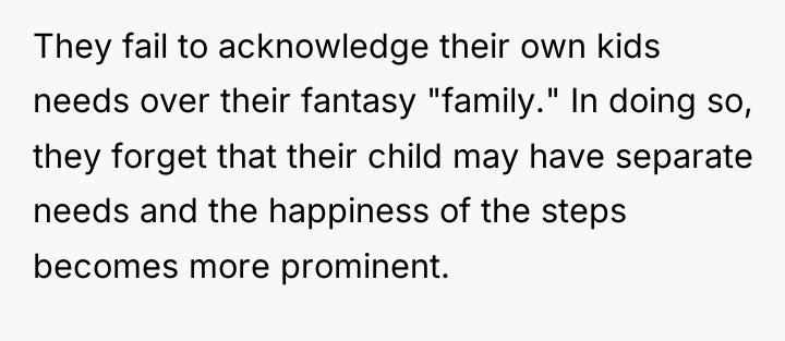 They fail to acknowledge their own kids needs over their...