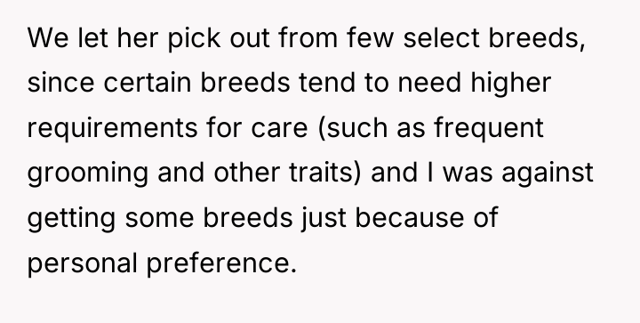 We let her pick out from few select breeds, since...