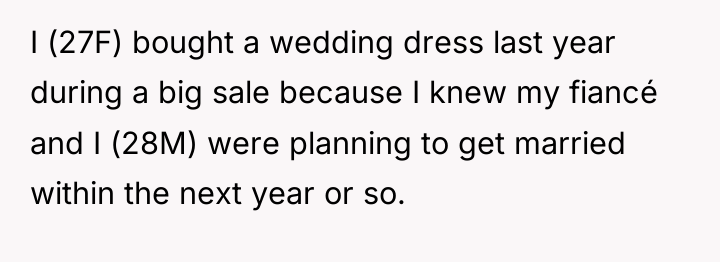 I (27F) bought a wedding dress last year during a...
