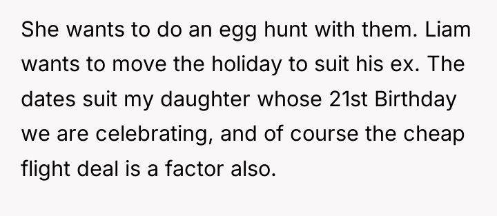 She wants to do an egg hunt with them. Liam...