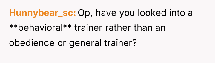 Hunnybear_sc Op, have you looked into a **behavioral** trainer rather...
